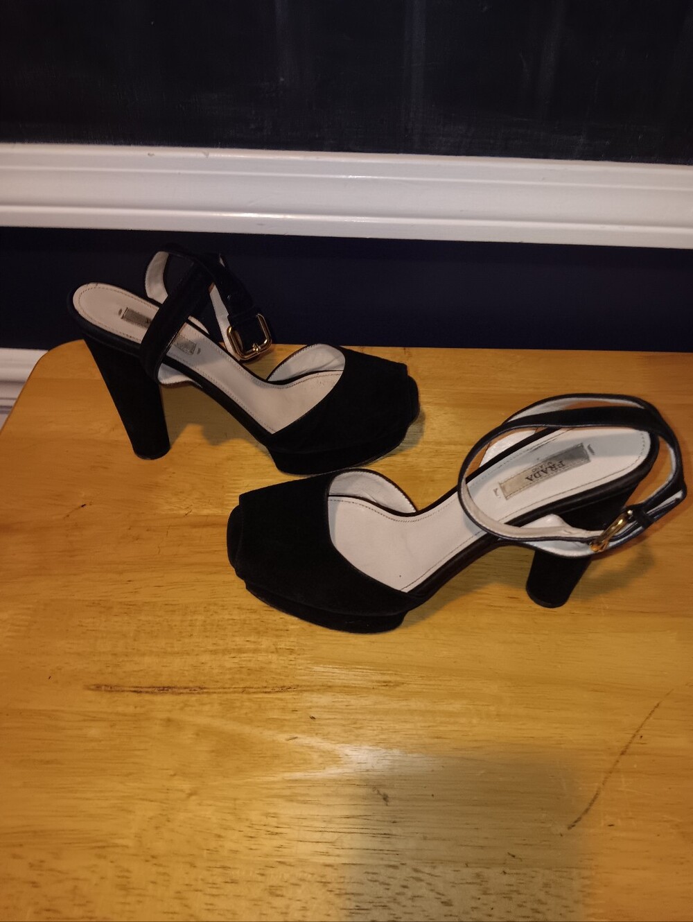 Prada Black Suede Open Toe Heeled Sandals Size 37 1/2 - Picture 2 of 5